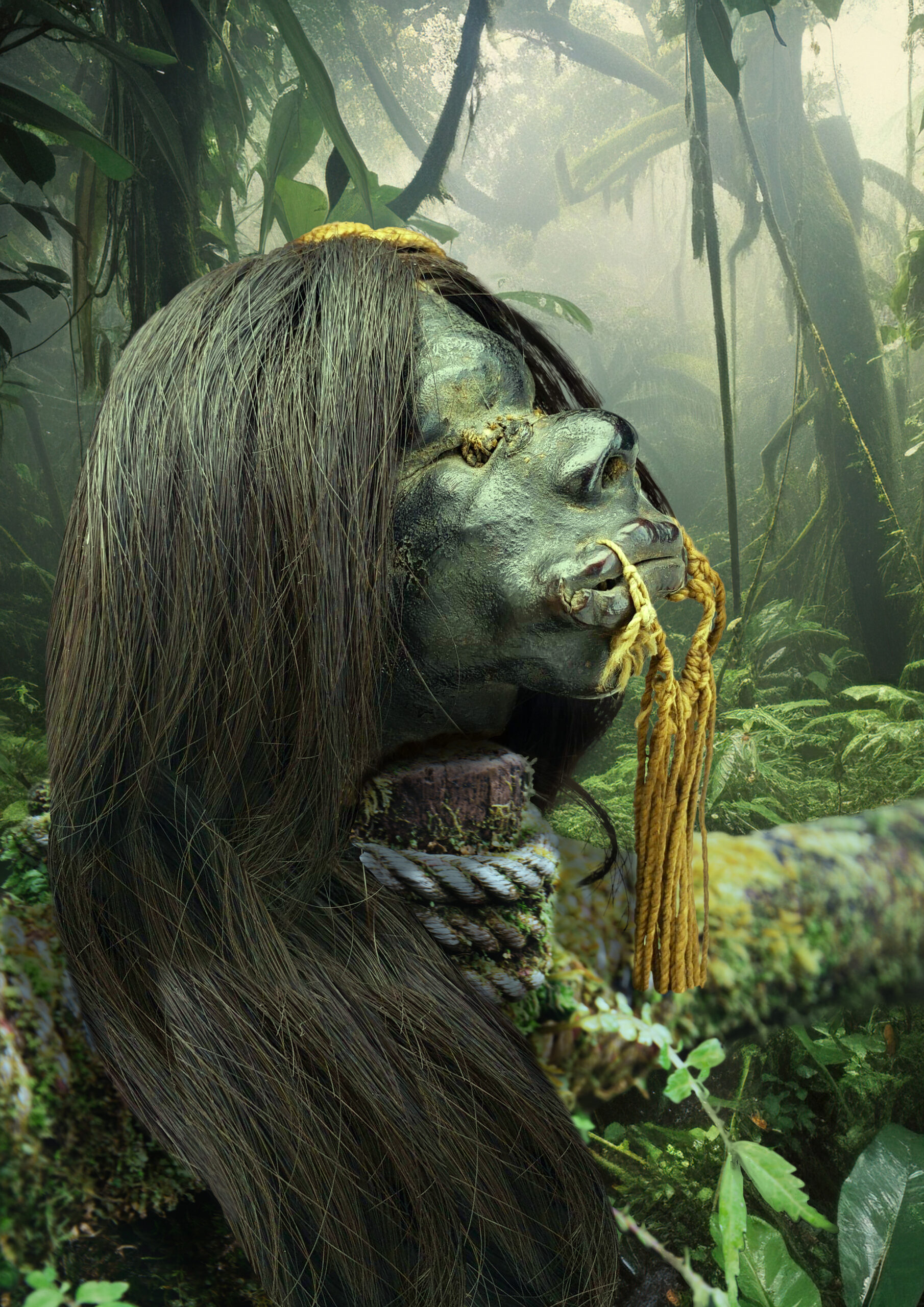 real shrunken head with long hair tsantsa